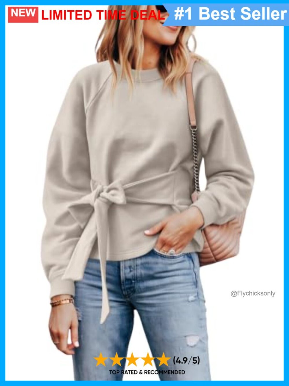 Womens Tie Knot Sweatshirt Long Sleeve Crew Neck Active Top
